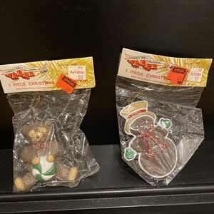 Liberty Bell Christmas‎ Ornament Lot Of 2 Snowman Teddy Bear Hong Kong NOS